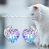Cat Earrings 925 Sterling Silver Cat Jewellery with Heart Crystal
