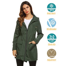 LOMON Womens Lightweight Sun Protect Hooded Quick Dry Windproof Trench Rain Jacket Amy Green L
