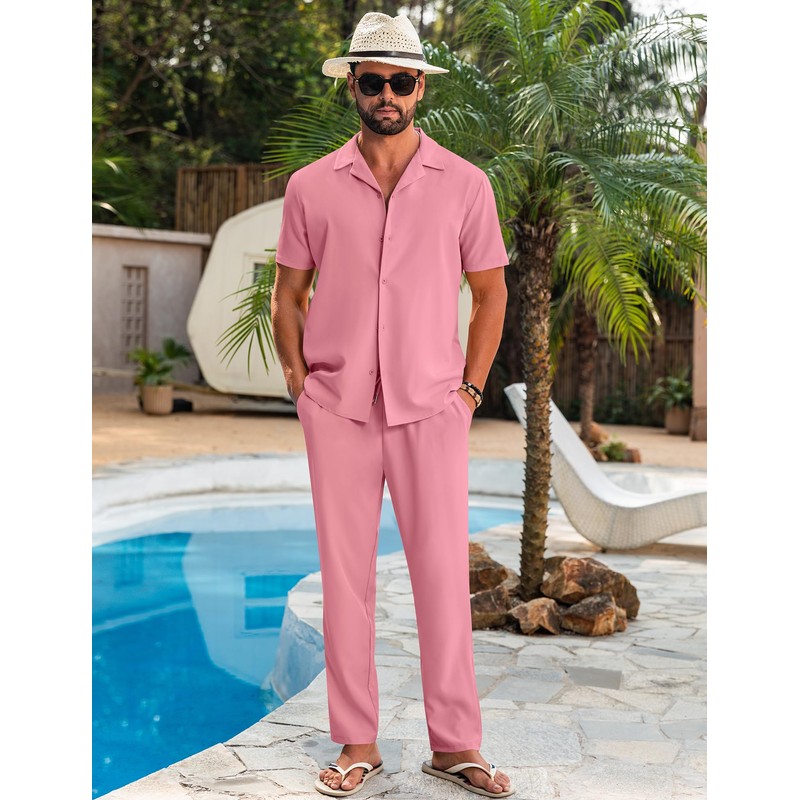 LecGee 2 Piece Outfits for Mens Tracksuit Shirt and Pants