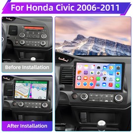 Podofo for Honda Civic 2006 2007 2008 2009 2010 2011 Android Car Stereo Radio 10.1" Touch Screen Bluetooth Car Audio Receivers with GPS Navigation WiFi Mirror Link FM Radio EQ + Backup Camera & Mic
