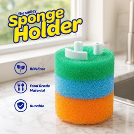 Gevoli Sponge Holder for Smiley Sponges with Suction Base, Countertop/Under Kitchen Sink Organizer (Holds 3 Daddy or Mommy Scrubber Sponges) White