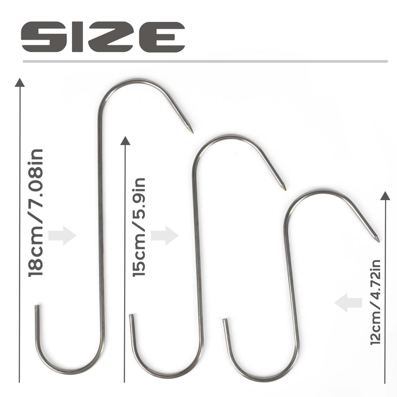 15 Pcs Stainless Steel Meat Hooks Butcher Hooks 3 Different