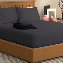 The Cotton Exchange Manchester 100% Cotton Single Fitted Sheet Dark Gray, 300 Thread Count Sateen Fitted Sheet Single Bed, Ultra-Soft, Wrinkle-Resistant Deep Fitted Single Sheet 90 x 190cm + 35cm