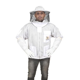 Fabee Impex 3 Layer Ventilated Beekeeping Jacket Round Veil Beekeeping Fully Ventilated Jacket with Round Veil (Medium)