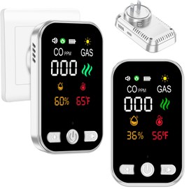 2 Pack Carbon Monoxide Detectors & Natural Gas Alarm Plug in,4-in-1 CO Detector & Combustible Gas Sensor with Battery Backup,Temperature & Humidity Display,Ideal for Home Travel