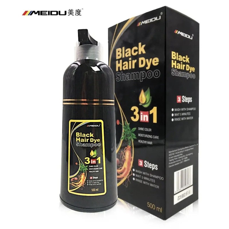 Meidu Black Hair Dye Shampoo Instant 3 in 1 +100%