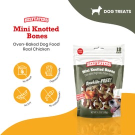 Beefeaters Mini Knotted Bone Chicken Flavor 12ct – Rawhide-Free, Real Chicken, No Artificial Flavors, Digestion-Friendly, Cleans Teeth, Ideal for Training & All Dog Sizes