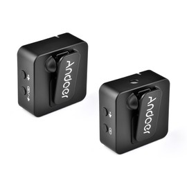 Andoer MX5 2.4G Wireless Recording Microphone System with Transmitter Receiver Clip-on Lavalier Mic 50M Effective Range Built-in Rechargeable Battery for Smartphone DSLR Camera DV Vlog Video Recording Interview