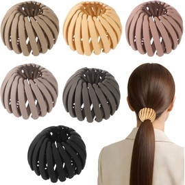 6 piezas de pinzas mágicas para el cabello con forma de nido de pájaro, creador de moños expandible con superficie mate, sujetador de coleta de moda retro para mujeres, accesorios para el cabe