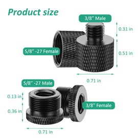 Rigych Mic Stand Adapter 5/8 Female to 3/8 Male & 3/8 Female to 5/8 Male Thread Screw Adapter for Microphone Stand Mic Mount Tripod Stand, 4 Pcs (Black)