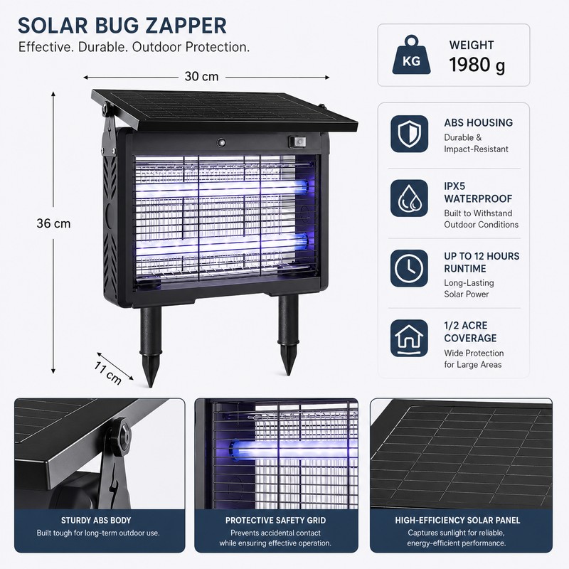 Solar Bug Zapper for Indoor & Outdoor Use – USB