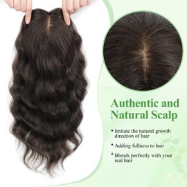 GULALUUK 18Inch Human Curly Hair Toppers for Thinning Hair Real Women Severe Loss Large 8.5 * 8 inch Base Wavy Topper Medium Brown（4#）