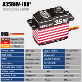 GOTECK 35KG Brushless Digital Servo,8.4V Full Metal Gear Servo,IP67 Waterproof Steering Servo with 25T Servo Horn for 1/10 Scale RC Cars,RC Crawler,Trucks,Boat,Robot Parts (A35BHV-180°)
