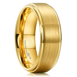 King Will GLORY 8mm Tungsten Carbide Ring 14K Gold Matte Brushed Wedding Band Comfort Fit 9