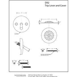 Westbrass D92-50 3-1/8" Trip Lever Bathtub and Shower Drain Kit with 2-Hole Overflow Faceplate, Powder Coat White