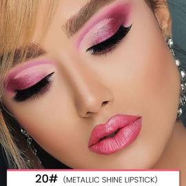 Natural Pink Metallic Shine Lip Liner and Lipstick Combo, Shimmer Lipstick and Liner for Women, DNM 2-in-1 Waterproof Lipstick Lipliners, Long-lasting Waterproof 24, Lipliners Pencil Makeup Gift 20