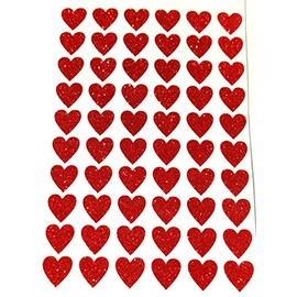 60 Glittery Red HEART Stickers 20mm