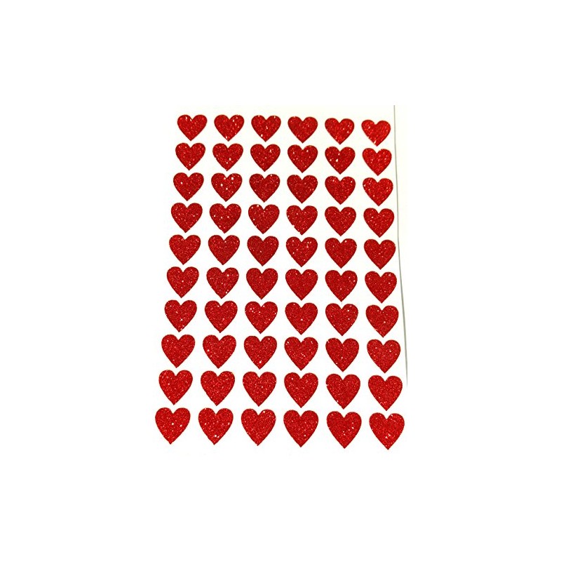 60 Glittery Red HEART Stickers 20mm