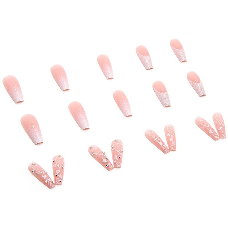 Carufin 24 Pieces Beautiful Rabbit Coffin False Nail Pink Gradual