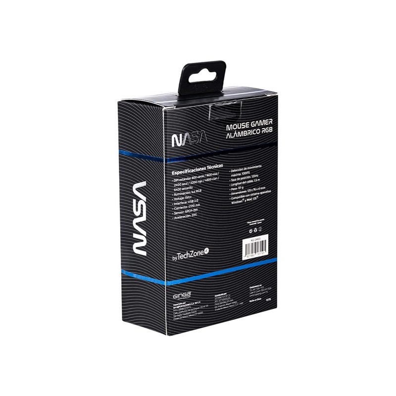 TECHZONE Mouse Gamer RGB NASA Blanco con DPI's Ajustables 800-1600,