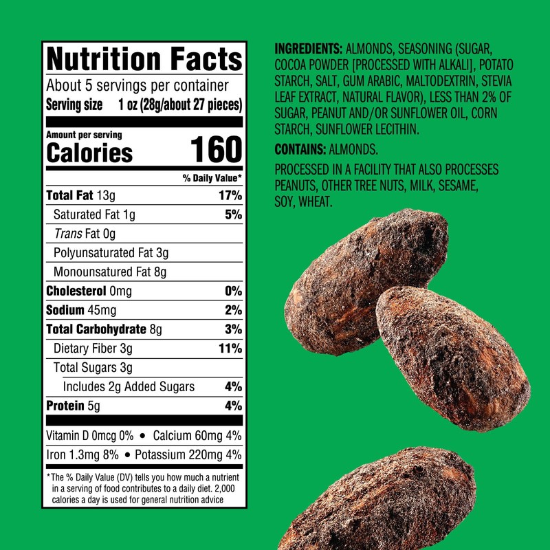 Emerald Nuts Cocoa Roast Almonds (1-Pack), 5 Oz Resealable Bag,