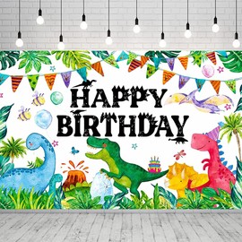 Dinosaur Birthday Backdrop Jurassic Dino Theme Happy Birthday Banner Cartoon Dinosaur Jungle Birthday Photography Background for Kids Boys Birthday Party Decoration 70.8 X 43.3 Inch