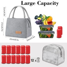 Hopedas Lunch Bag Insulated Lunch Box for Women Men Reusable Cute Lunch Tote Bag Leakproof Cooler Lunch Box Bags for Work Travel Outdoor Picnic -Grey