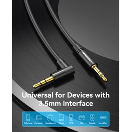 VENTION 3.5 mm Aux Cable, Right Angle Jack Cable 3.5 mm Male to Male 90 Degree Stereo Audio Cable for Car Radios, Smartphones, Speakers, Headphones etc. (1.5 m)