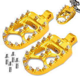 Goldfire 1 Pair Motorcycle CNC Wide Foot Pegs 360° Roating Foot Rest Pegs MX Chopper Bobber Style Footrests Fits for Harley Dyna Sportster Fatboy Iron 883 Accessories (Golden Style)