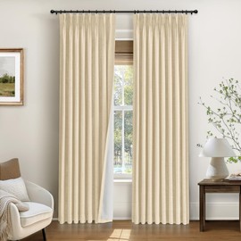 INOVADAY Pinch Pleated Curtains, 100% Light Blocking Linen Pinch Pleat Blackout Curtains for Bedroom, Thermal Insulated Blackout Drapes 2 Panels Set for Living Room - Sand Beige, W40 x L108