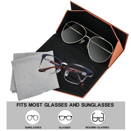 Foldable Eyeglass Case, PU Leather Glasses Case Portable Lightweight Sunglasses Storage Triangular Fold Case Eyewear Protector Box with Bag & 1pcs Cleaning Cloth for Men Women Youth Kids (Beige)