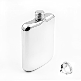 iSavage 6oz Hip Flask Popular Shape 18/8 Stainless Steel Mirrored Finishing with a Funnel- YM116