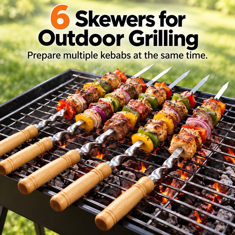 6-Piece 55cm Stainless Steel BBQ Skewers for Grilling – Reusable