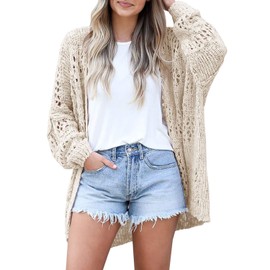 Ermonn Womens Crochet Cardigan Sweater Kimonos Boho Solid Color Oversized Fall Open Front Outwear