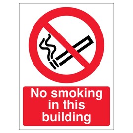 V Safety No Smoking In this Building - Portrait 150 x 200mm - 2mm Rigid Plastic Safety Sign