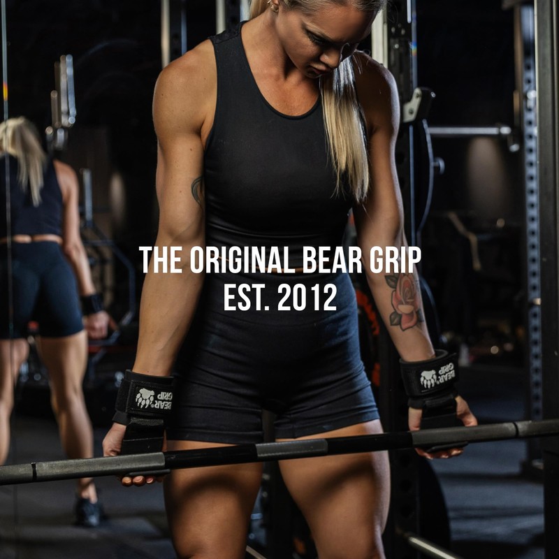 BEAR GRIP Weight Lifting Hooks, Non-Slip Rubberised Grips (Black)