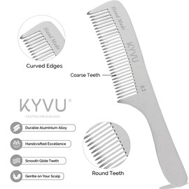 KYVU A3 Handmade 17.8 cm Coarse-Tooth Aluminium Comb with Handle