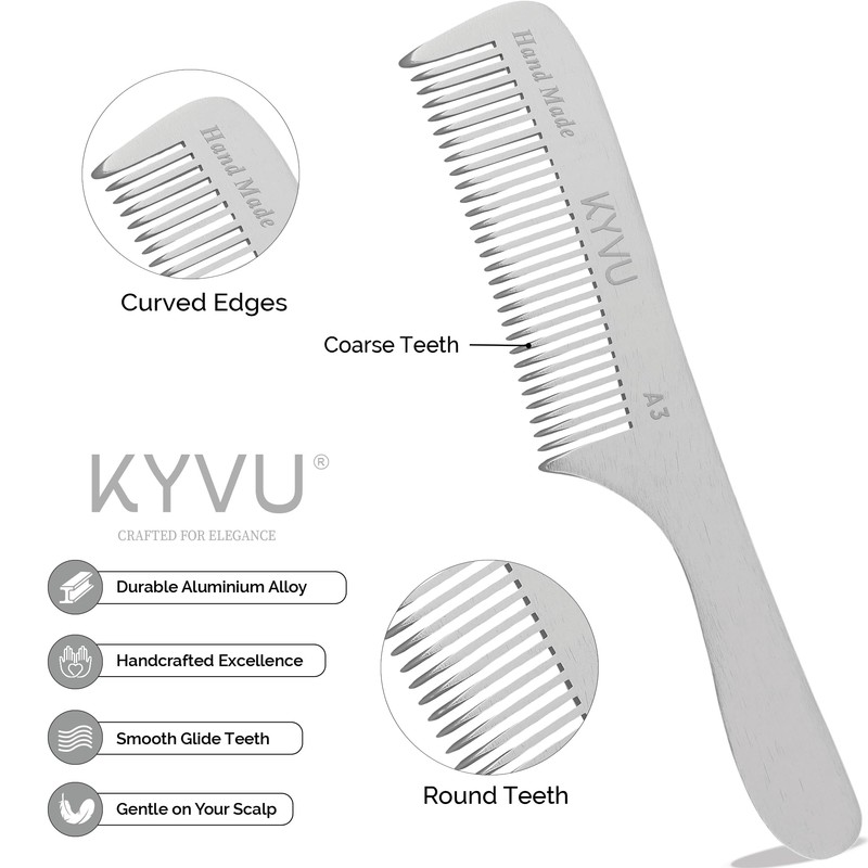 KYVU A3 Handmade 17.8 cm Coarse-Tooth Aluminium Comb with Handle