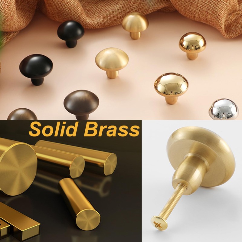 Flybath 5 Pack Mushroom Cupboard Door Knobs Cabinet Solid Brass