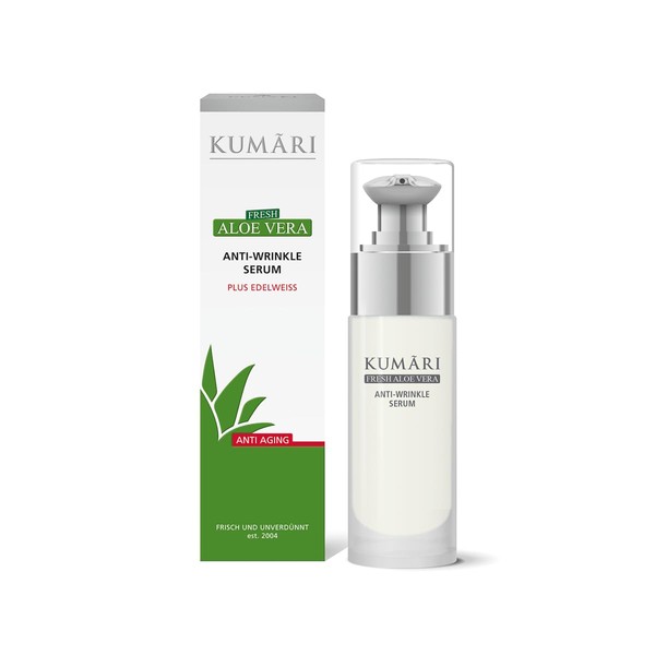 KUMARI Anti-Wrinkle Serum 30 ml with Aloe Vera + Edelweiss & Gatuline Firms Skin & Smooths Wrinkles - Anti-Ageing Face Serum with 85% Undiluted Organic Aloe Vera Plant Juice (30 ml)
