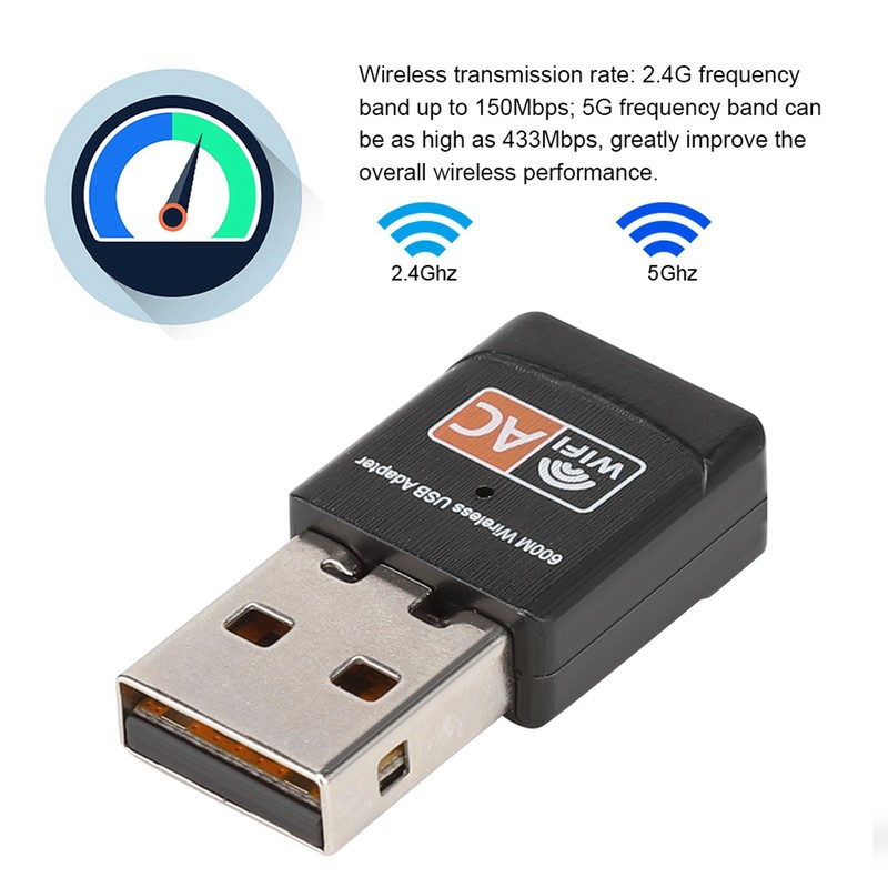 Dual Band 802.11AC 600M Wireless Network Card USB WiFi Adapter