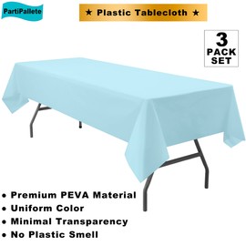 PartiPallete 3-Pack Premium Plastic Light Sky Blue Tablecloth Disposable 54" x 108" Rectangle Table Cover Party Baby Pale Blue Table Cloths for Parties Birthdays Weddings Baby Shower Picnic Events