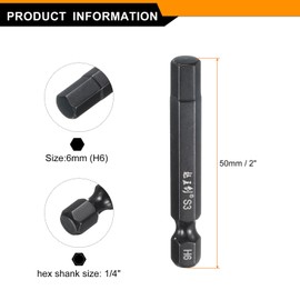 sourcing map 5pcs Hex Head Wrench Drill Bit 6mm(H6) Metric 1/4" Hex Shank 2"(50mm) Length S3 Steel Magnetic Impact Drivers Screwdriver Bit Industrial Grade Hexagon Electric Drill Bits
