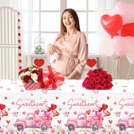 Juweked 3Pcs A Little Sweetheart is On The Way Baby Shower Tablecloth Valentines Baby Shower Decorations Pink Little Sweetheart Baby Shower Tablecloth Plastic Hearts Baby Shower Decorations for Girl
