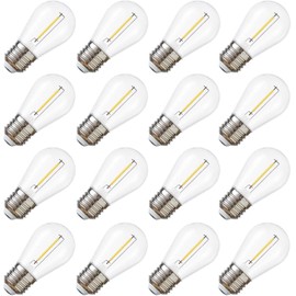 abulber Solar String Light Bulbs, DC 3V Low Voltage, Shatterproof Waterproof S14 LED Bulbs, E26 Medium Base 1W Warm White 2700K 16 Pack.