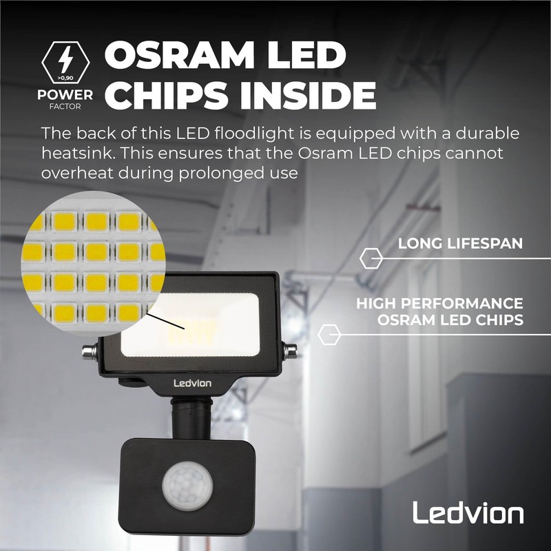 Ledvion - LED Floodlights with Motion Sensor, 10 Watt, 4000