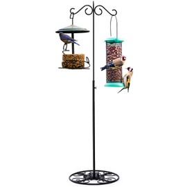 Blulu 34-55 Inch Adjustable Black Iron Shepherds Hook Outdoor and Indoor Shepherd Hook Stand Wind Chime Stand with Base for Wedding Event and Home (Vintage)