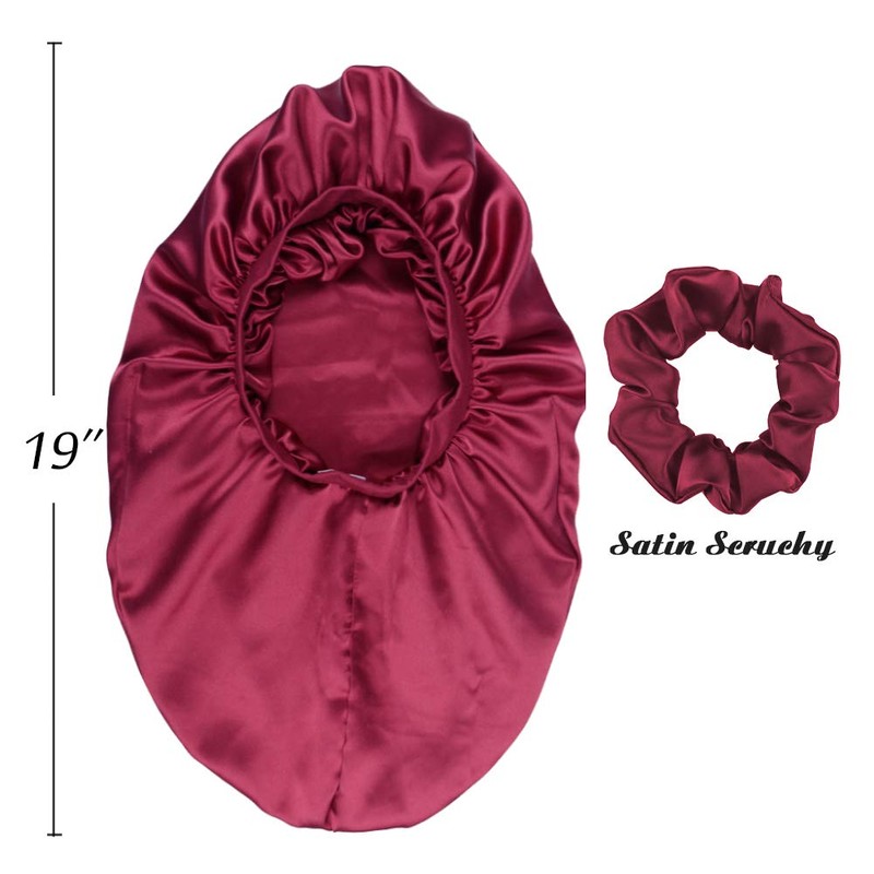 Awefeel Large Braids Satin Bonnet Jumbo Sleep Cap Red