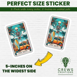 Skeleton Surfboard Sticker, Stay Salty Car Sticker, Beach Adventure Sticker, Skull Surfing Decal, Ocean Vibes Sticker, Fun Summer Sticker - 5-Inch Sticker - 2-Pack - CCSTICKER01095