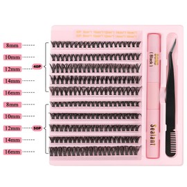 Poiuyoiu Cluster Lashes Kit with Lash Glue Bond and Seal Tweezers 40D 50D Individual Eyelashes 0.07 D Curl DIY Eyelash Extensions at Home Fluffy False Eyelashes Reusable